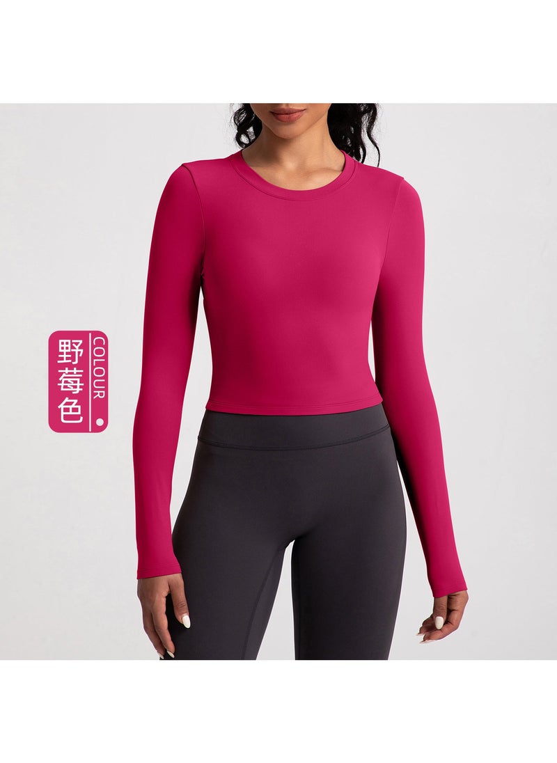 European Long-Sleeve Yoga Top with Pad Wild berry color