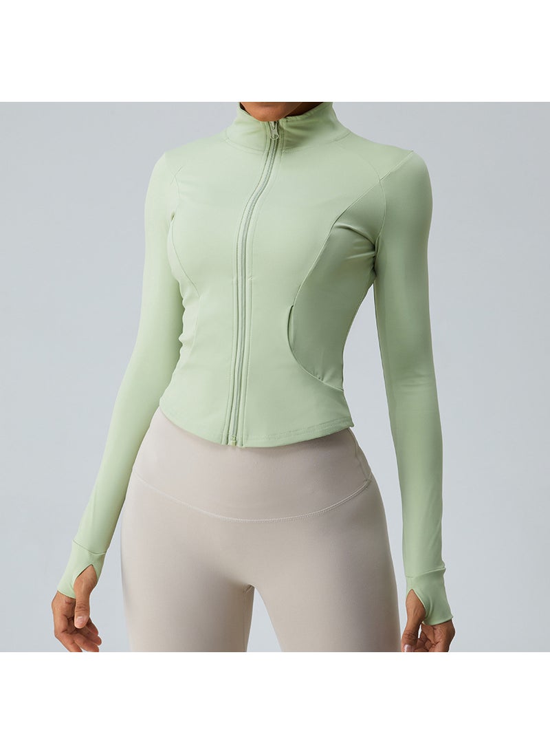 Autumn New Cloud zipper yoga Jacket Womens slim fit slimming long sleeve workout clothes top quick-drying sports jacket Pea green