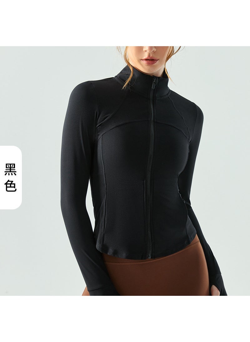 Autumn Windproof Collar Yoga Jacket Slim Fit Black