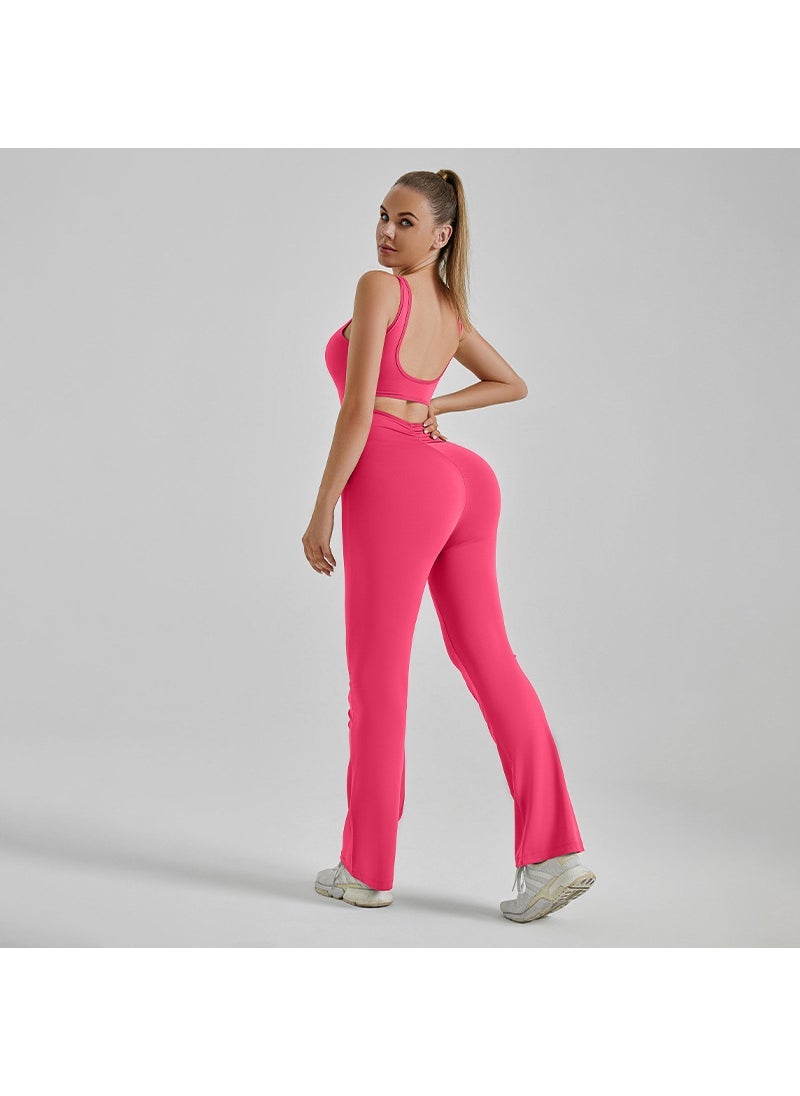 Cross-border zone Europe and the United States new fashion tight yoga jumpsuit hollow back slim slim jumpsuit Raspberry red