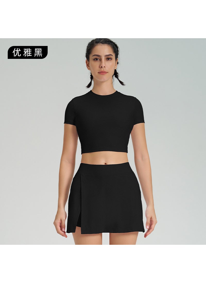 Lulu Backless Tennis Dress with Pad A-Line Yoga Set Elegant black