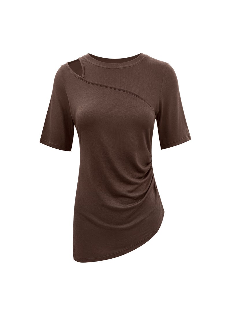 Nuls Seamless Yoga Top Slim Fit Breathable Fitness Tee Cocoa Brown short sleeve