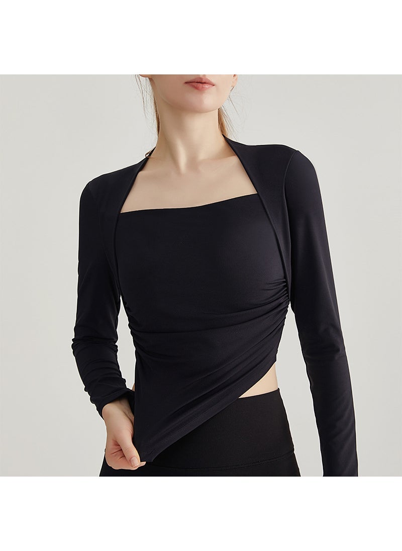 Seamless Long Sleeve Yoga Top with Pads for Women CX-098 fashion Black