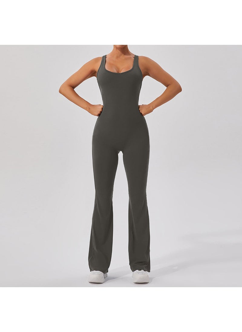 Quick-Dry Brushed Yoga Bodysuit with Bootcut Dark gray