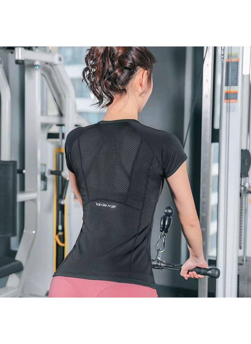 Summer Sports Short Sleeve Quick-Dry Womens Yoga Top shallow powder