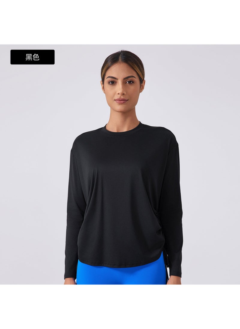 Autumn Loose Yoga Top Quick-Dry Breathable Black