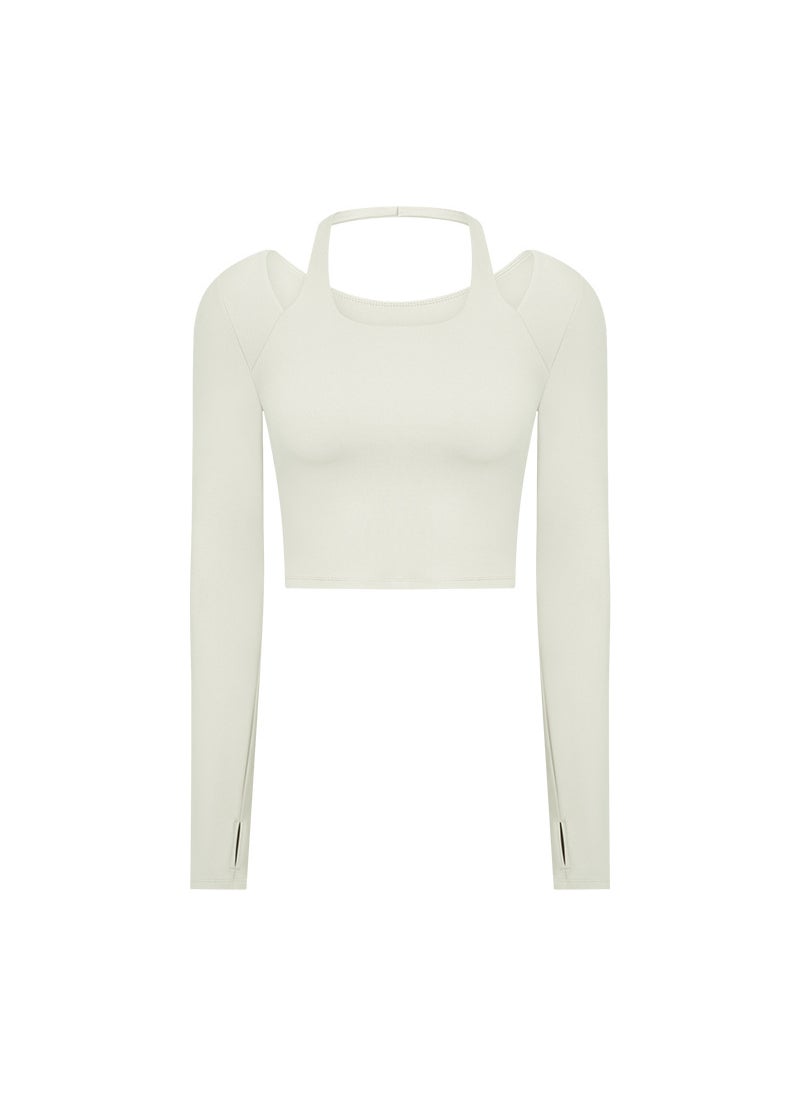 Autumn Winter Sports Yoga Top With Pad Jade White