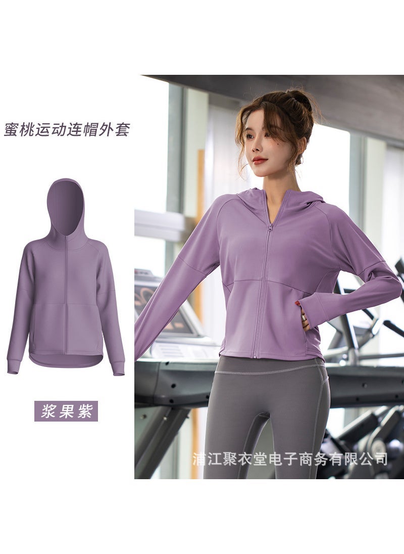 Juyitang Internet Celebrity Loose Top Yoga Clothes Fitness Running Quick-drying Sportswear Hooded Cardigan Sports Jacket Berry purple