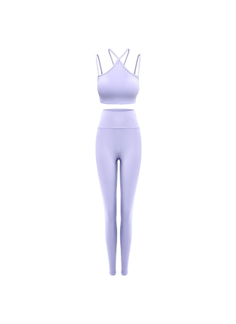 Womens Premium Yoga Suit Autumn Winter Pilates Gym Set Lavender bra-lavender trousers