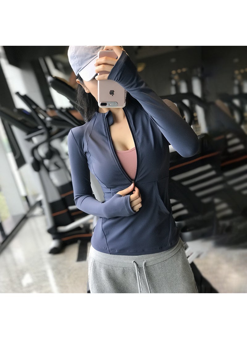 Womens Slim-Fit Yoga Top Long Sleeve Navy blue