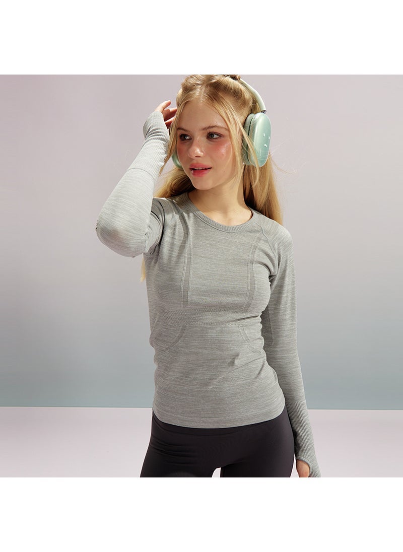 Seamless SlimFit Breathable Yoga Long Sleeve Tee Snow mountain gray