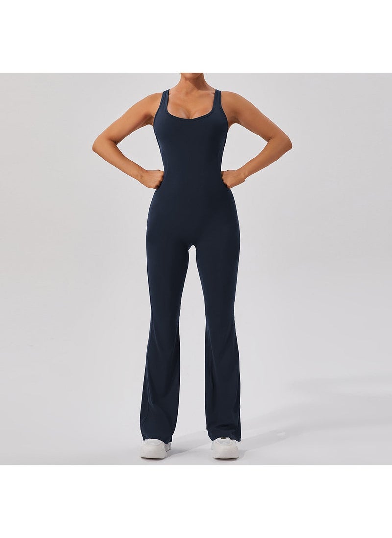 Quick-Dry Brushed Yoga Bodysuit with Bootcut Dark blue