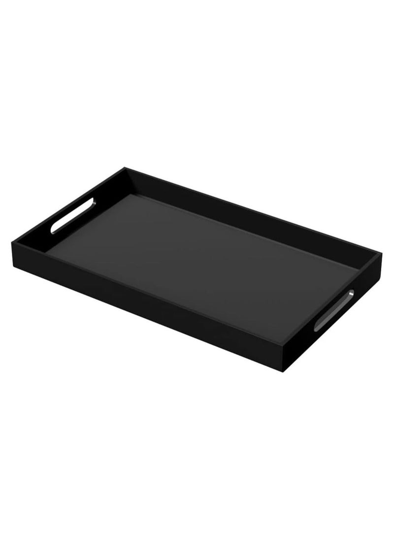 Acrylic Serving Tray 12x20 Inches -Spill Proof- Black Decorative Tray Organiser for Ottoman Coffee Table Countertop with Handles