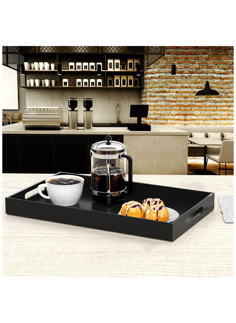 Acrylic Serving Tray 12x20 Inches -Spill Proof- Black Decorative Tray Organiser for Ottoman Coffee Table Countertop with Handles