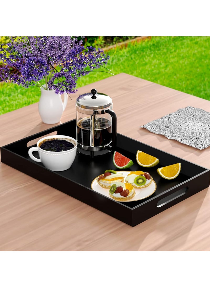 Acrylic Serving Tray 12x20 Inches -Spill Proof- Black Decorative Tray Organiser for Ottoman Coffee Table Countertop with Handles