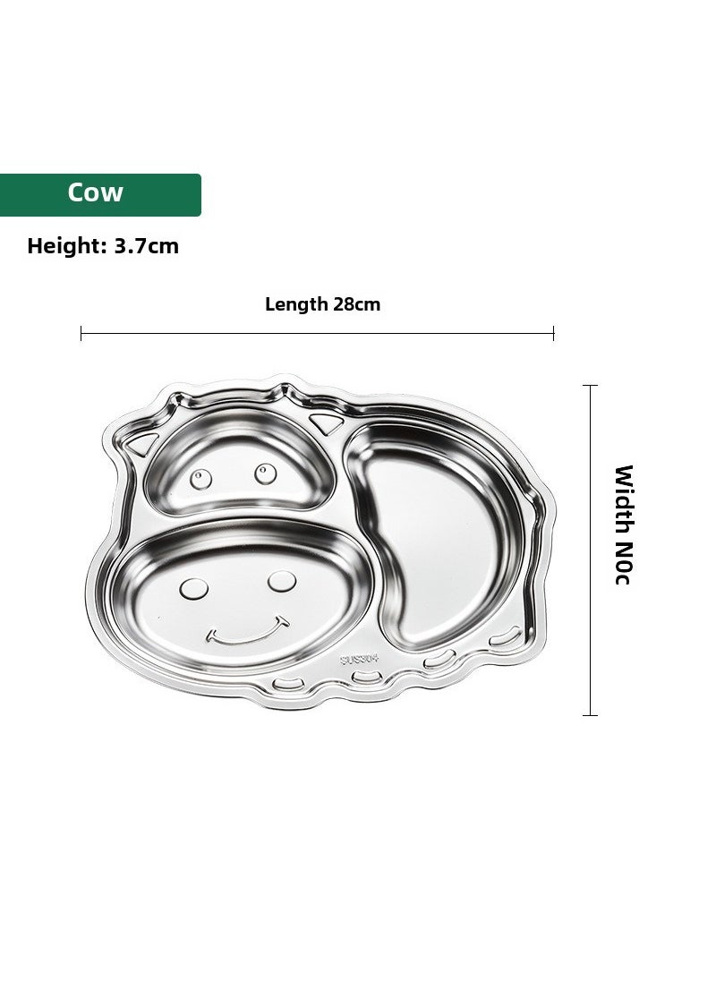 304 Stainless Steel Partitioned Dinner Plate for Kids Cute Cow