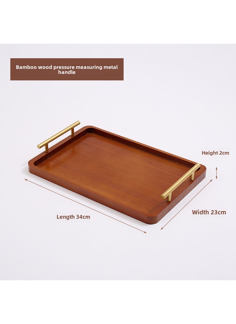 Bamboo Tea Tray Rectangular Serving Plate Bamboo wood flat press metal handle 34*23*2