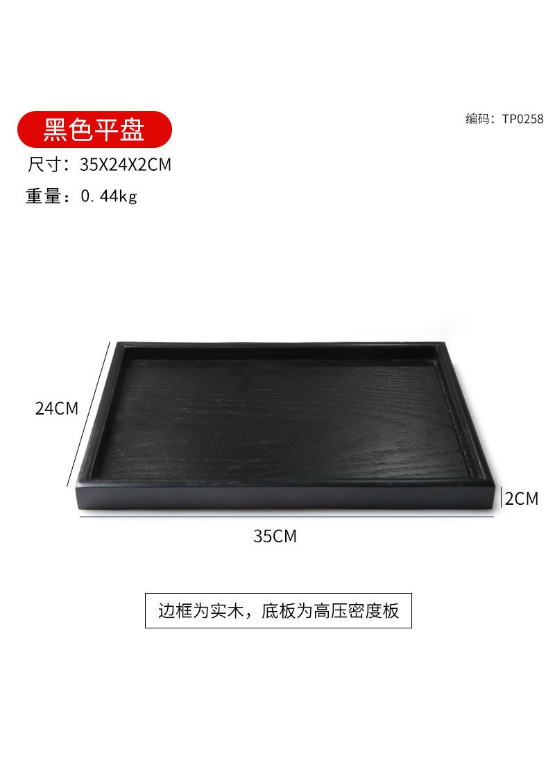 Japanese-style black tray wooden rectangular household water cup tea tray serving dishes solid wood plate restaurant plate 35*24cm