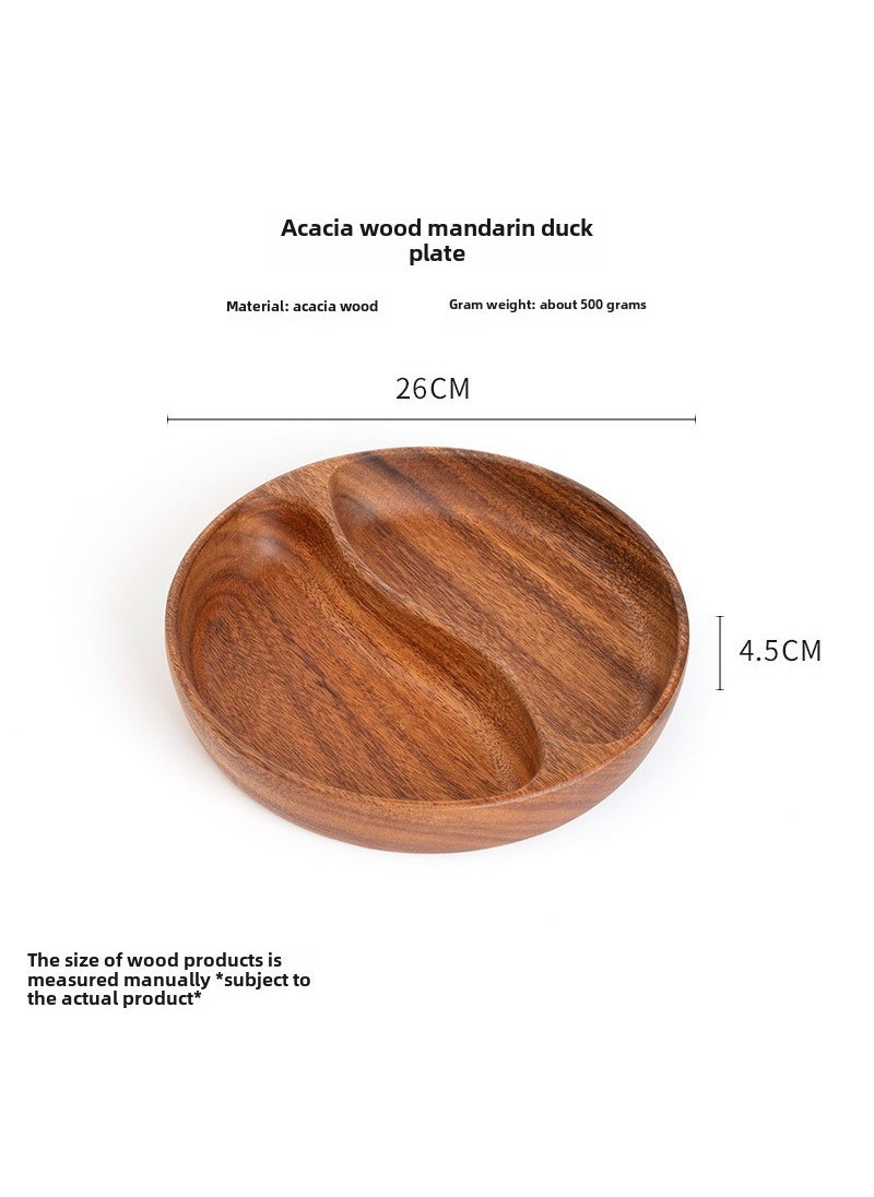 Walnut Wood Fruit Dish Round Wooden Salad Bowl Plate Round double-grid dried fruit tray 26x26x4.5★