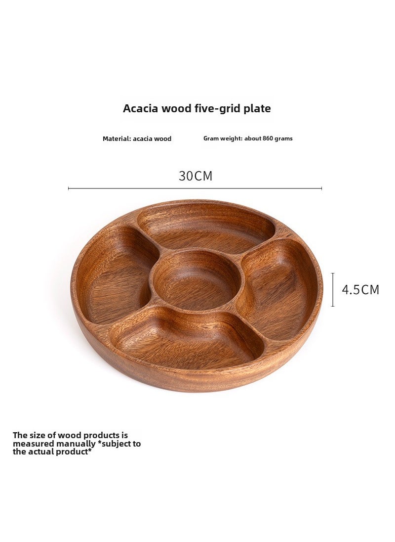 Walnut Wood Fruit Dish Round Wooden Salad Bowl Plate Round five-grid dried fruit tray 29x29x4.5★