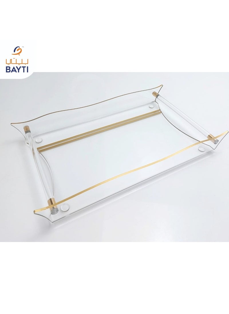 Tullip Tray Zigzag Clear/Gold/Silver with Round Handle Size: Meduim