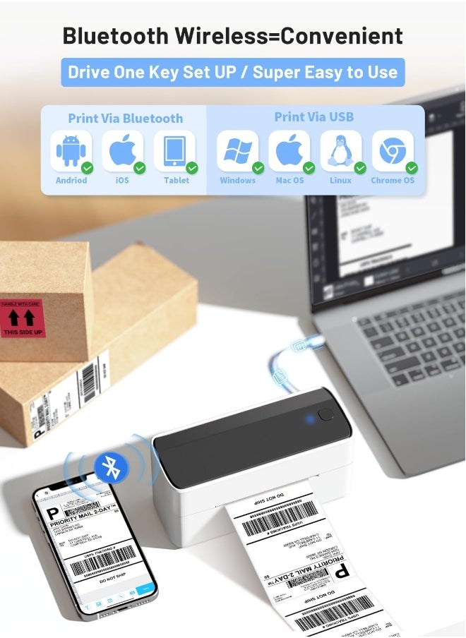 Bluetooth Thermal Label Printer for Shipping Label - Wireless Shipping Label Printer Compatible with iOS&Android&PAD&PC