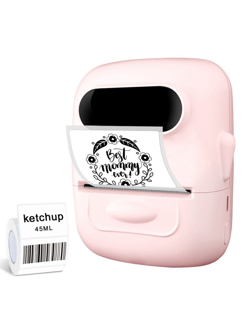 P50S Label Maker Machine with Tape Barcode Label Printer Mini Portable Bluetooth Thermal Labeler for Address Clothing Name Price Tags Retail Barcode Small (Pink with 1 Roll Label)