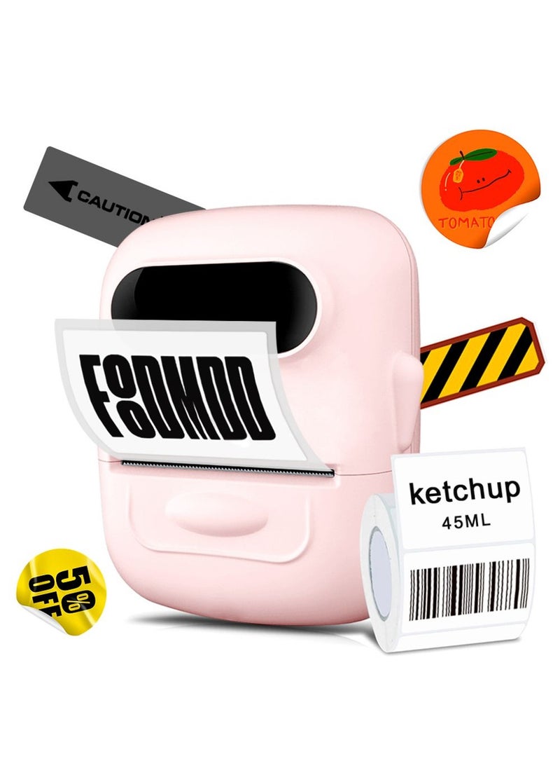 P50S Label Maker Machine with Tape Barcode Label Printer Mini Portable Bluetooth Thermal Labeler for Address Clothing Name Price Tags Retail Barcode Small (Pink with 1 Roll Label)