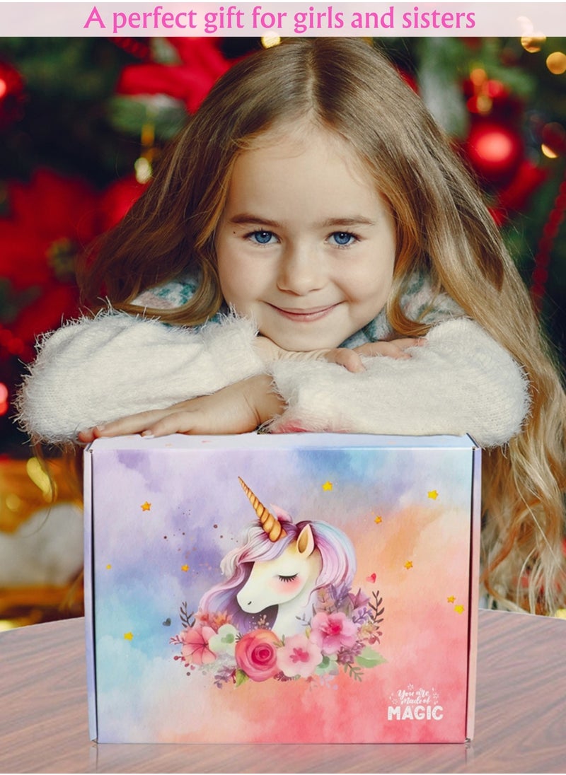 Unicorn-Themed Gifts Set For Girls 11PCS Unicorn Blanket Crossbody Bag Backpack Eye Mask and Bracelets For Girls Teenagers Sisters Birthday New Year Gift Box