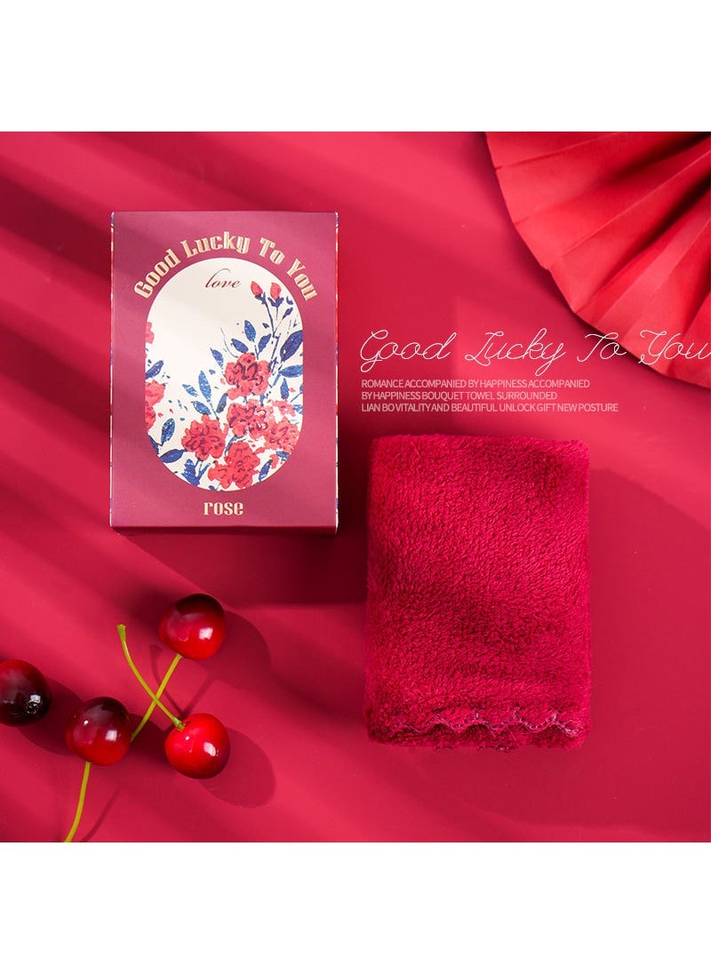 Tulip Embroidery Towel Gift Box Wedding Favor Red flower gift box