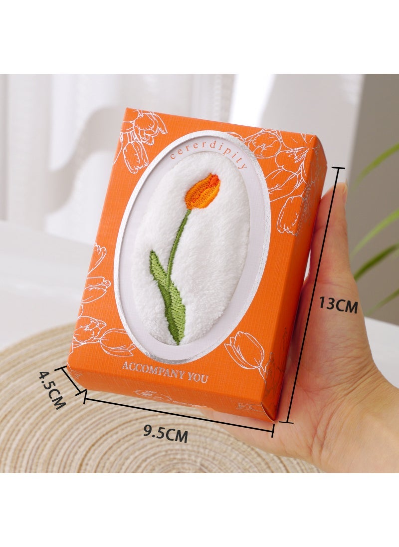 Tulip Embroidery Towel Gift Box Wedding Favor Orange Tulip Gift Box