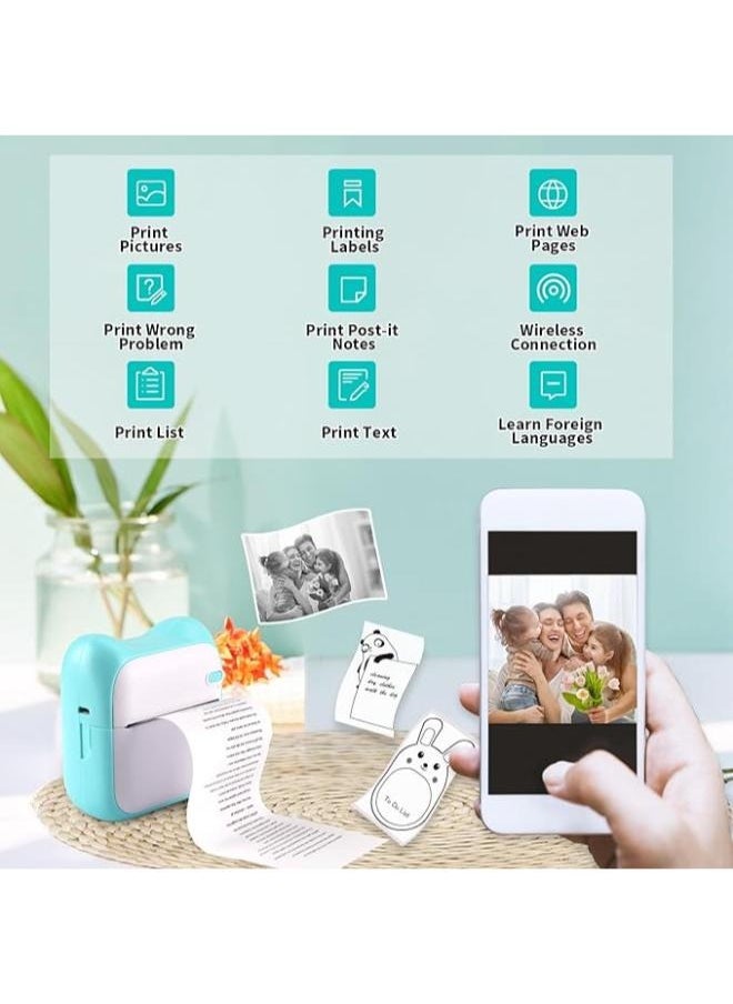 Mini Wireless Thermal Printer for iPhone and Android Handheld Bluetooth Thermal Printer with Sticker White Printing for Memo DIY Photo Journal List