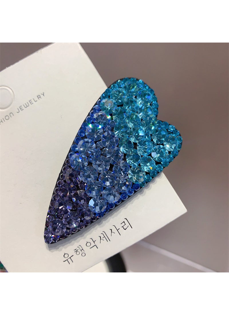 1 x 5 pcs Luxury Full Diamond Czech Rhinestone Hair Clip Blue color matching