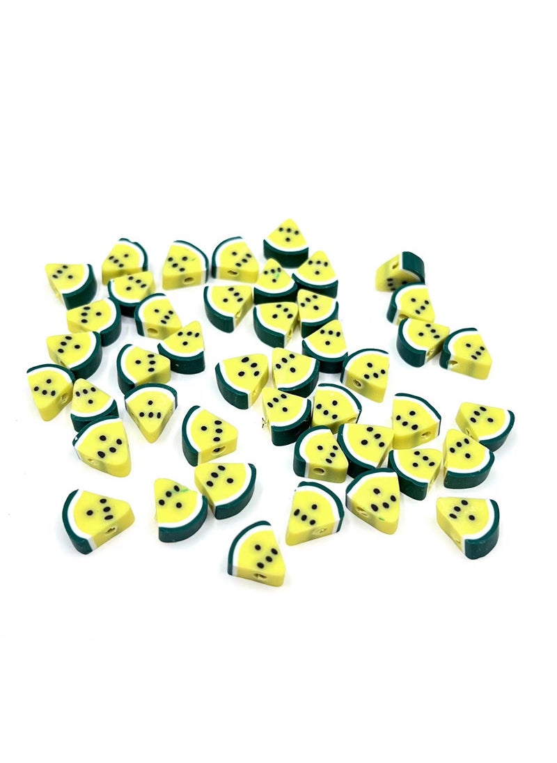 1 x 5 pcs Fruit Charm Polymer Clay Beads for Jewelry Making Triangular yellow watermelon