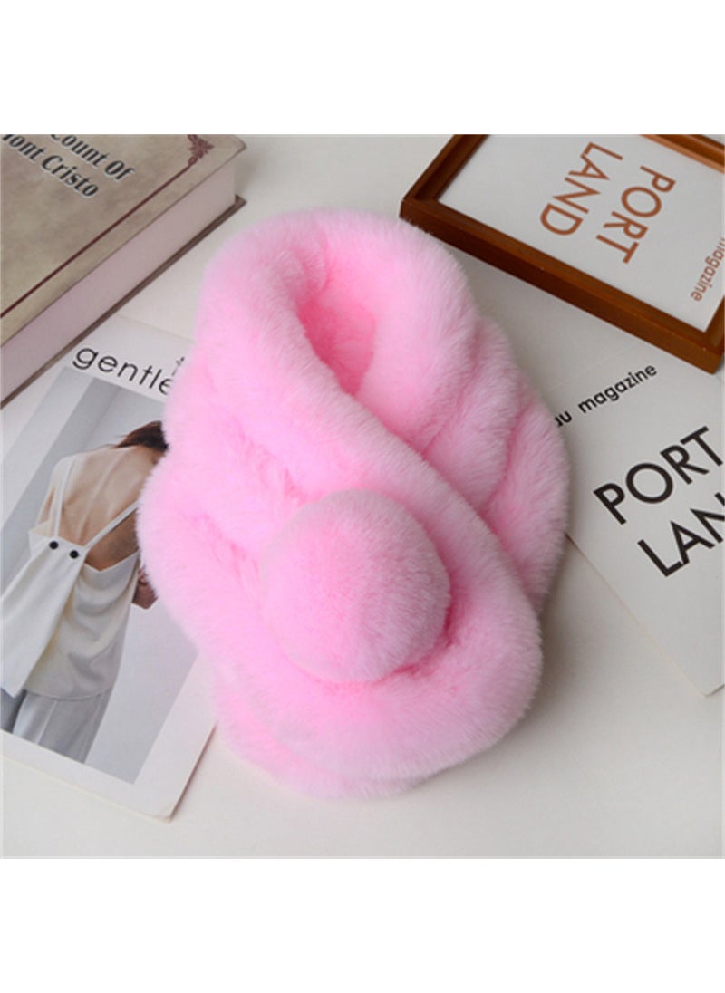 Faux Rabbit Fur Scarf Warm Collar SnoodPink Pink