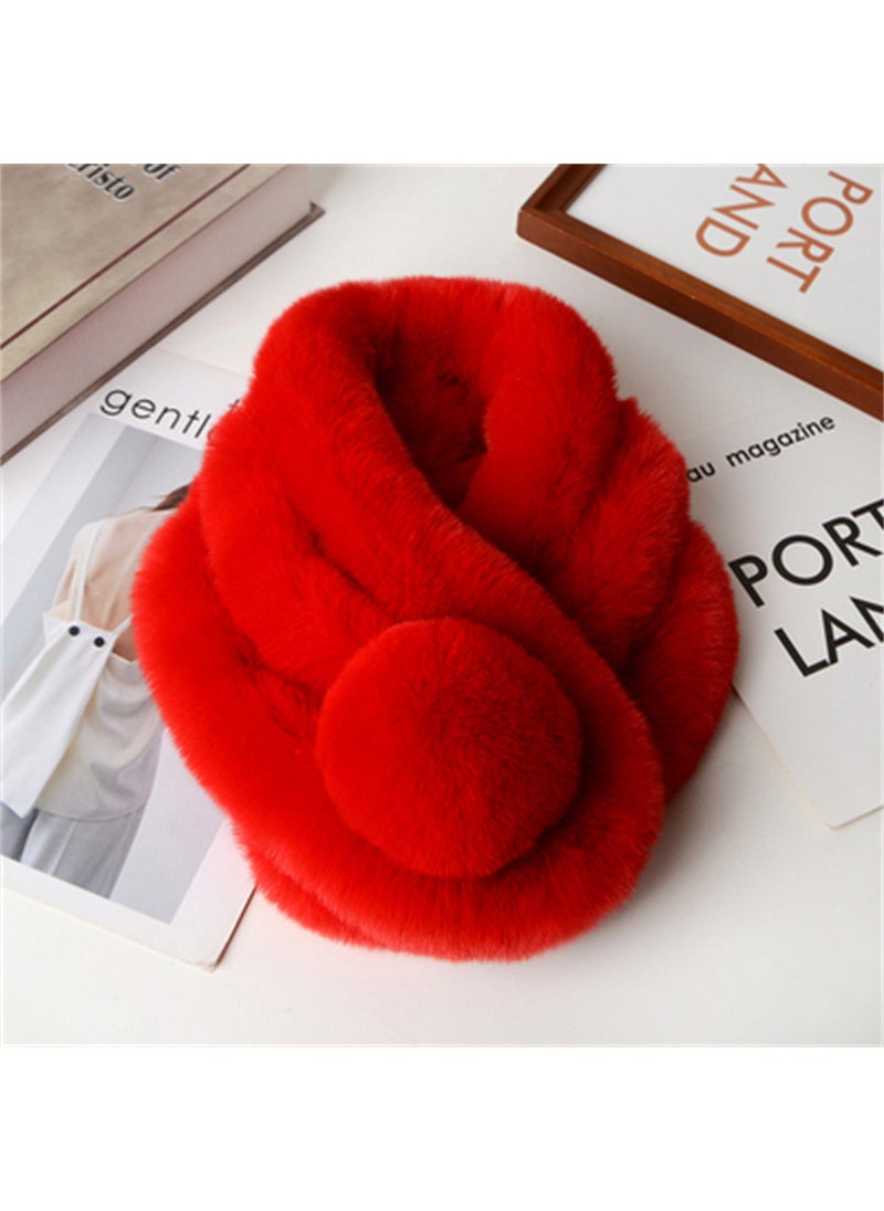 Faux Rabbit Fur Scarf Warm Collar SnoodRed Red