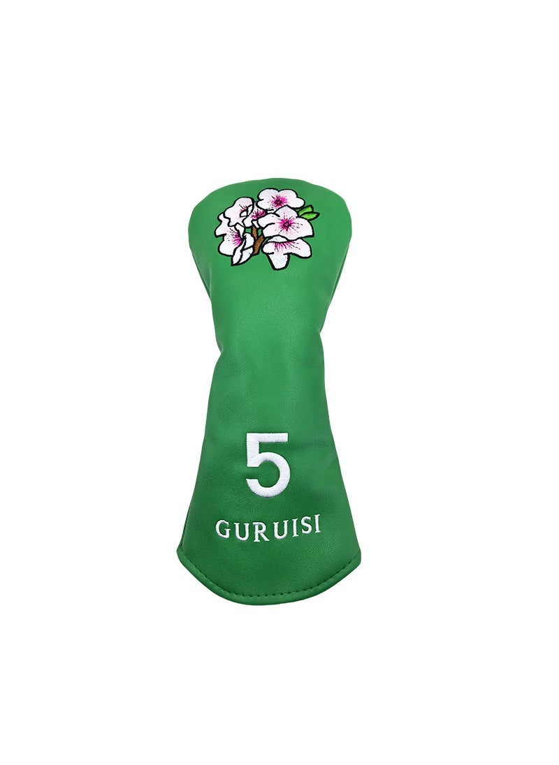 Golf Club Head Covers Floral Embroidered Leather Green No.5 wooden pole sleeve