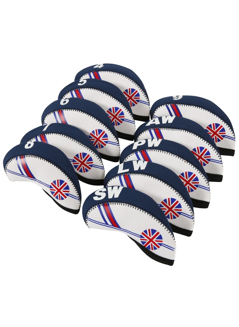 Golf Club Covers Set Iron Cap Protector Mabel Blue and White Line