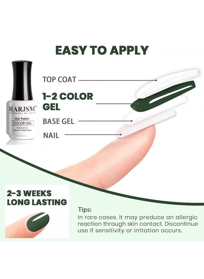 RARJSM Hunter Green Gel Polish, Emerald Green Nailpolish Soak Off UV LED Forest Green Nail Gel Polish Nail Art Starter Manicure Salon DIY at Home