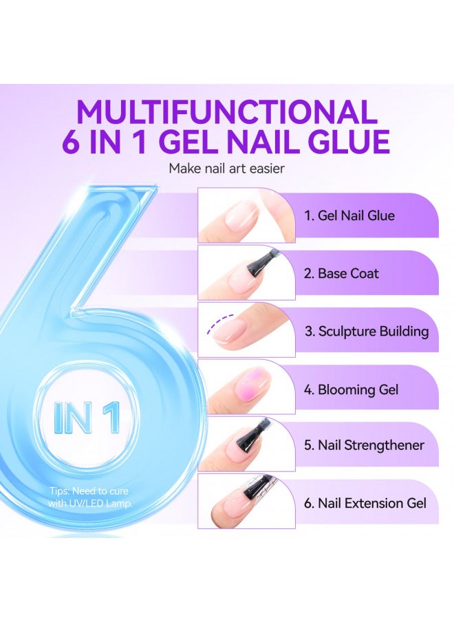 2 Pieces Nail Glue Gel 6 In 1 For Acrylic Nails Long Lasting, Curing Needed UV Extension Glue For False Nail Tips And Press On Nails, Nail Repair Treatment