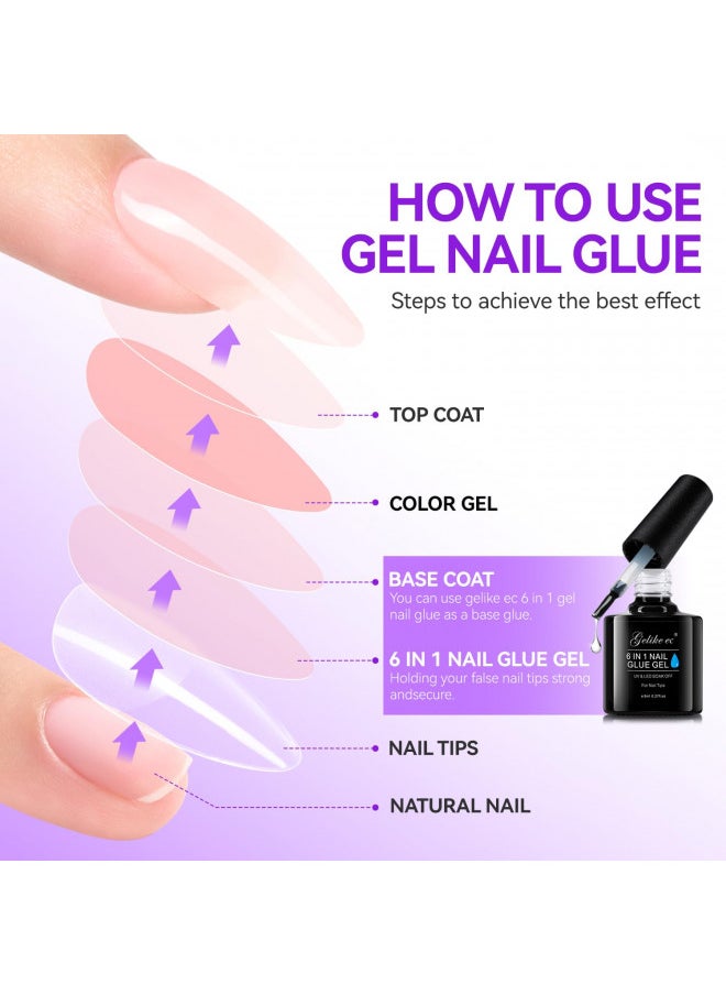 2 Pieces Nail Glue Gel 6 In 1 For Acrylic Nails Long Lasting, Curing Needed UV Extension Glue For False Nail Tips And Press On Nails, Nail Repair Treatment