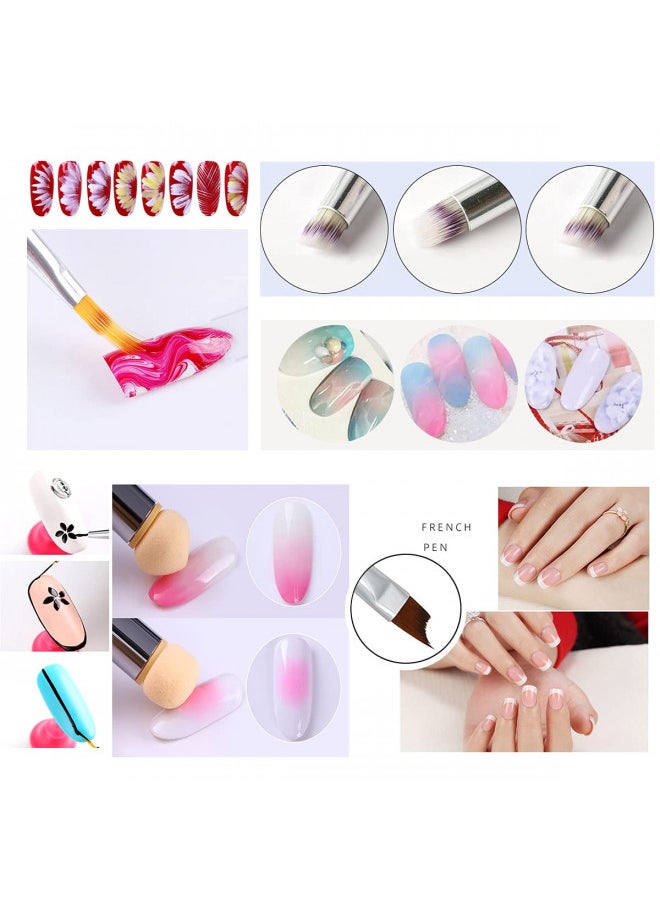 8 Pieces Nail Art Brushes Set Nail Art Liner Brushes UV Gel Painting Nail Gradient Brush Lace Nail Ombre Brush French Tip Ombre Nail Brushes Double Ended Nail Sponge Pen Manicure Kit