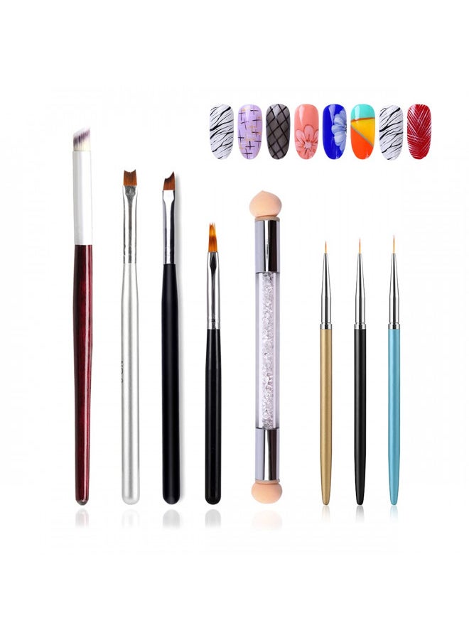 8 Pieces Nail Art Brushes Set Nail Art Liner Brushes UV Gel Painting Nail Gradient Brush Lace Nail Ombre Brush French Tip Ombre Nail Brushes Double Ended Nail Sponge Pen Manicure Kit