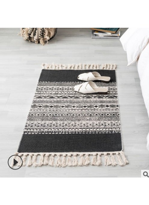 Modern Nordic Cotton Tassel Rug Washable Ground mat tassel Black