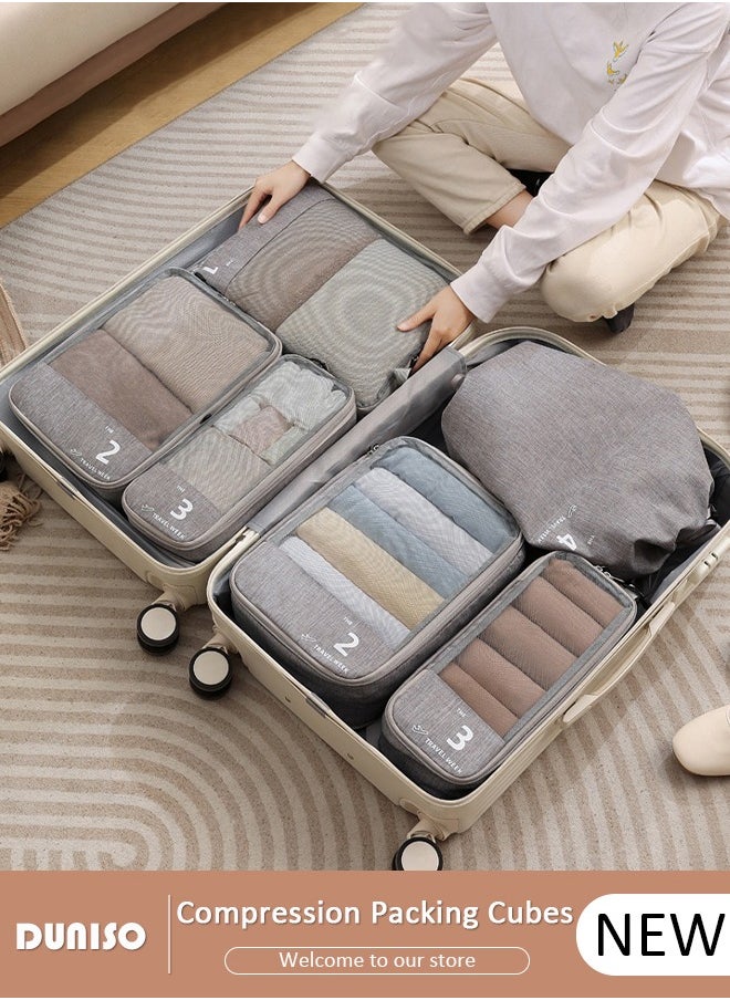 6 PCS Compression Packing Cubes for Suitcase, Waterproof Suitcase Organizer Bags, Compressible Packing Cubes for Carry on Suitcase, Expandable Packing Pouches, Lightweight Luggage Organizer Bagswith Toiletries Bag for Clothes Cosmetics Toiletries