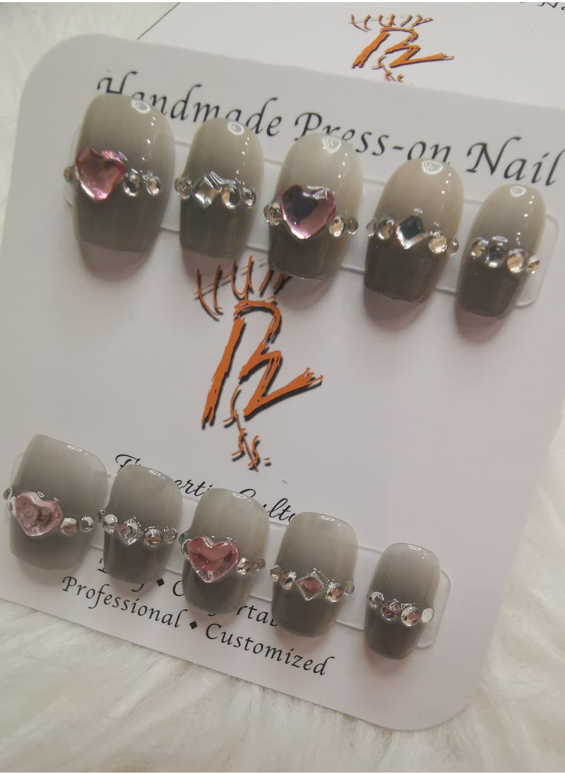 Binzo Beauty Handmade Press On Nails, 10pcs, Nails Art , Acrylic Nails, False Nails, Luxury Collection, Luxury Nails Arts, New Accessories， Wedding Nails，Party Nails.