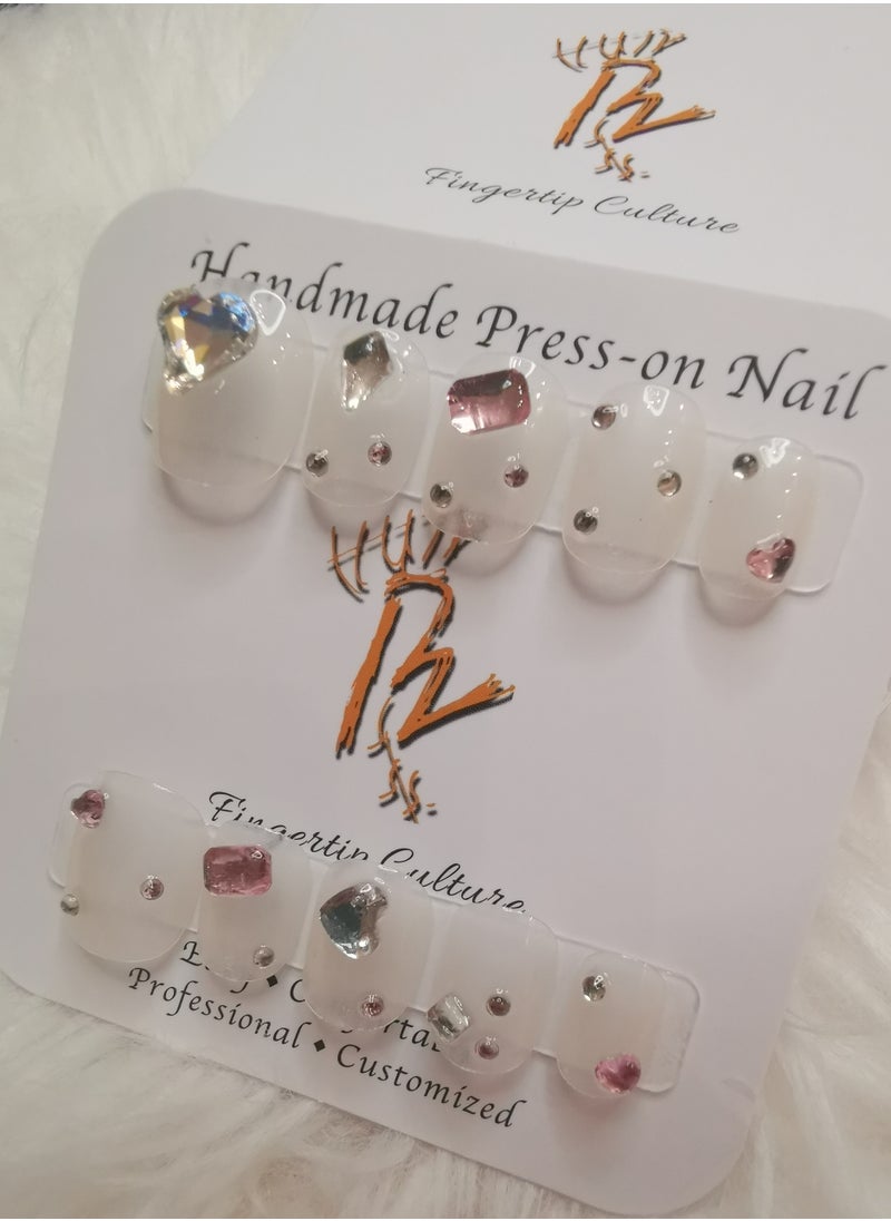 Binzo Beauty Handmade Press On Nails, 10pcs, Nails Art , Acrylic Nails, False Nails, Luxury Collection, Luxury Nails Arts, New Accessories， Wedding Nails，Party Nails.