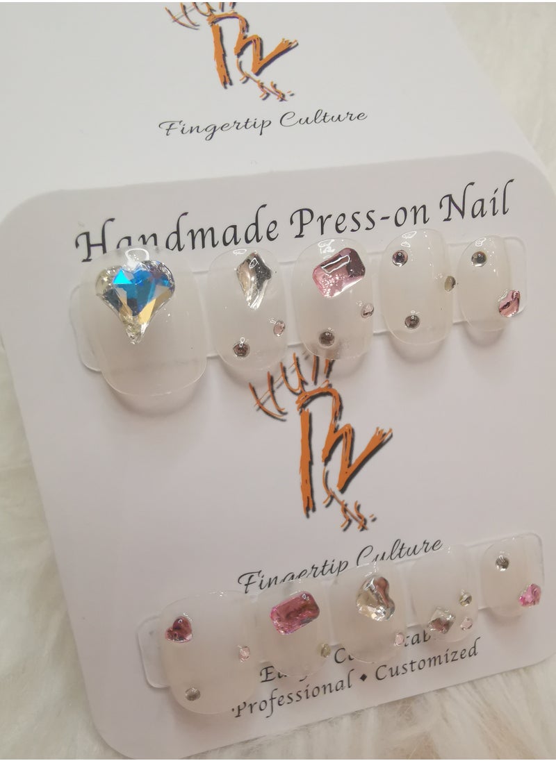 Binzo Beauty Handmade Press On Nails, 10pcs, Nails Art , Acrylic Nails, False Nails, Luxury Collection, Luxury Nails Arts, New Accessories， Wedding Nails，Party Nails.