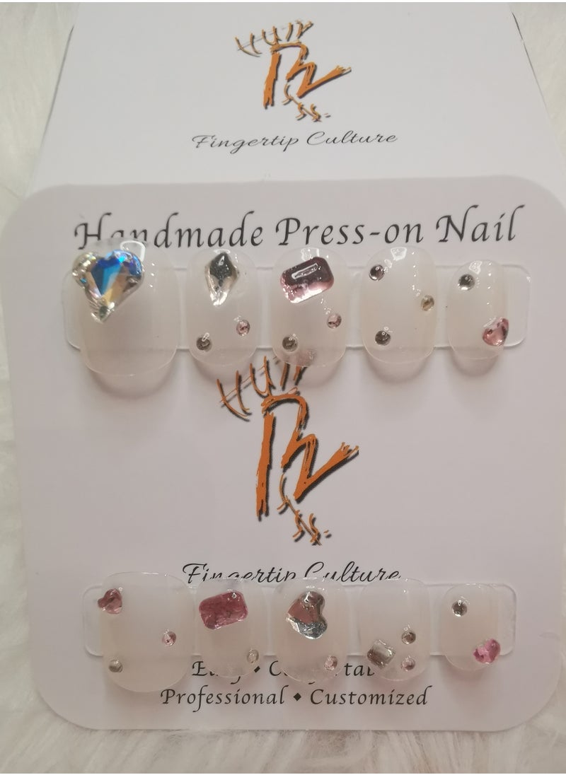 Binzo Beauty Handmade Press On Nails, 10pcs, Nails Art , Acrylic Nails, False Nails, Luxury Collection, Luxury Nails Arts, New Accessories， Wedding Nails，Party Nails.