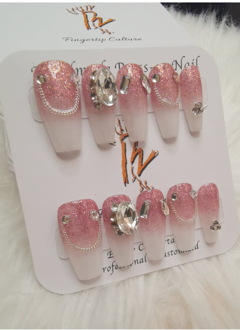 Binzo Beauty Handmade Press On Nails, 10pcs, Nails Art , Acrylic Nails, False Nails, Luxury Collection, Luxury Nails Arts, New Accessories， Wedding Nails，Party Nails.